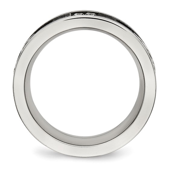 Stainless Steel Polished Black IP Laser Cut w/Cable Inlay & CZ 8mm Band