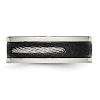 Stainless Steel Polished Black IP Laser Cut Band with Cable Inlay & CZ 8mm view 3