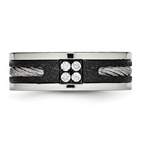 Stainless Steel Polished Black IP Laser Cut Band with Cable Inlay & CZ 8mm view 4
