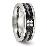 Stainless Steel Polished Black IP Laser Cut Band with Cable Inlay & CZ 8mm view 5