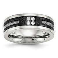 Stainless Steel Polished Black IP Laser Cut Band with Cable Inlay & CZ 8mm view 1