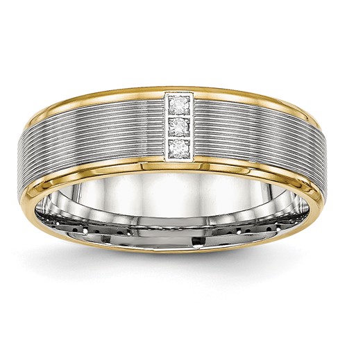 Stainless Steel Polished Yellow IP-plated w/CZ 6mm Grooved Band