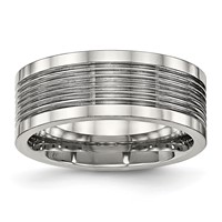 Stainless Steel Polished Grooved 8mm Comfort Fit Band view 1