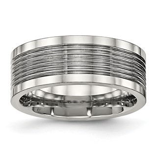 Stainless Steel Polished Grooved 8mm Comfort Fit Band