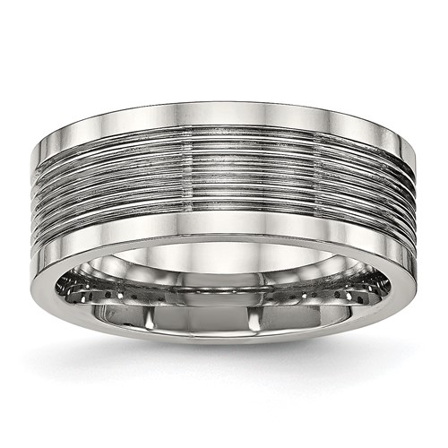 Stainless Steel Polished Grooved 8mm Comfort Fit Band