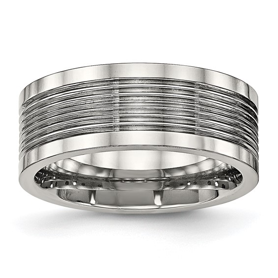 Stainless Steel Polished Grooved 8mm Comfort Fit Band