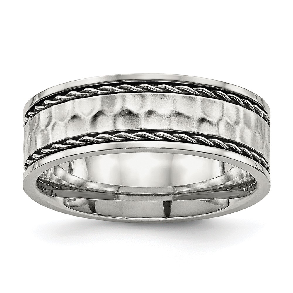 Stainless Steel Polished and Hammered 8mm Comfort Fit Band