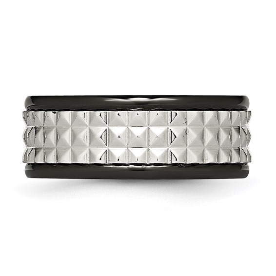 Stainless Steel Polished Black IP-plated 9mm Studded Band