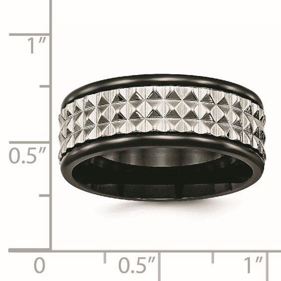 Stainless Steel Polished Black IP-plated 9mm Studded Band