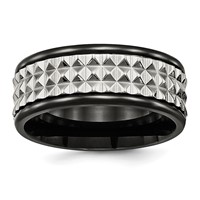 Stainless Steel Polished Black IP-plated 9mm Studded Band view 1