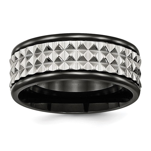 Stainless Steel Polished Black IP-plated 9mm Studded Band