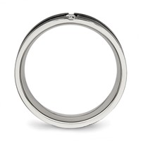 Stainless Steel Polished Black IP-plated CZ Grooved 8mm Comfort Fit Band view 2