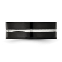 Stainless Steel Polished Black IP-plated CZ Grooved 8mm Comfort Fit Band view 3