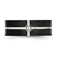 Stainless Steel Polished Black IP-plated CZ Grooved 8mm Comfort Fit Band view 4