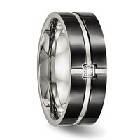Stainless Steel Polished Black IP-plated CZ Grooved 8mm Comfort Fit Band view 5