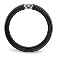 Chisel Stainless Steel Polished and Laser Cut Black Ceramic Ring with CZ view 2