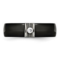 Chisel Stainless Steel Polished and Laser Cut Black Ceramic Ring with CZ view 4