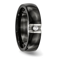 Chisel Stainless Steel Polished and Laser Cut Black Ceramic Ring with CZ view 5