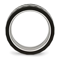 Stainless Steel Polished Faceted Black Ceramic CZ Ring view 2