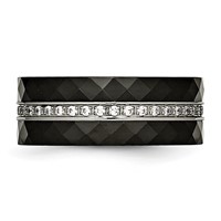 Stainless Steel Polished Faceted Black Ceramic CZ Ring view 3