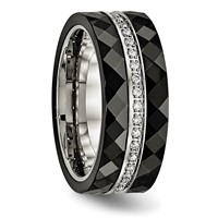 Stainless Steel Polished Faceted Black Ceramic CZ Ring view 4