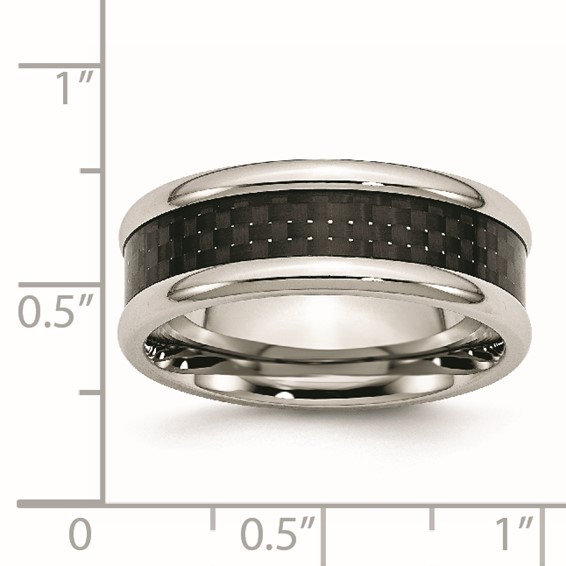 Chisel Stainless Steel Polished with Black Carbon Fiber Inlay 8mm Band