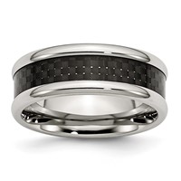 Chisel Stainless Steel Polished Band with Black Carbon Fiber Inlay 8mm view 1