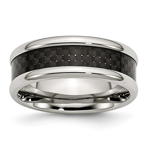 Chisel Stainless Steel Polished Band with Black Carbon Fiber Inlay 8mm
