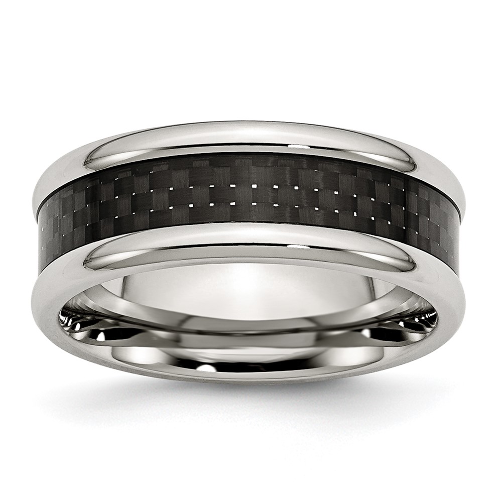 Stainless Steel Polished w/ Black Carbon Fiber Inlay 8mm Band