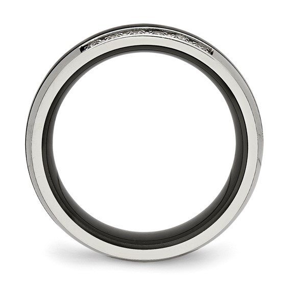 Chisel Stainless Steel Polished with Black Ceramic and CZ Ring