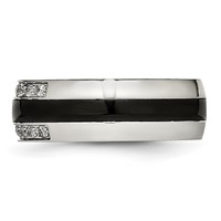 Chisel Stainless Steel Polished Ring with Black Ceramic and CZ view 3