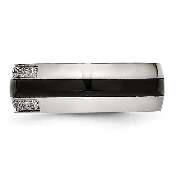 Chisel Stainless Steel Polished with Black Ceramic and CZ Ring