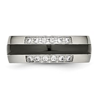 Chisel Stainless Steel Polished Ring with Black Ceramic and CZ view 4