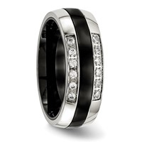Chisel Stainless Steel Polished Ring with Black Ceramic and CZ view 5