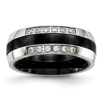 Chisel Stainless Steel Polished Ring with Black Ceramic and CZ view 1