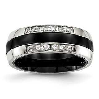Chisel Stainless Steel Polished with Black Ceramic and CZ Ring