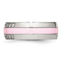 Stainless Steel Polished Pink Ceramic CZ Ring view 3
