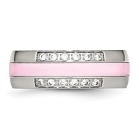 Stainless Steel Polished Pink Ceramic CZ Ring view 4