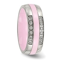 Stainless Steel Polished Pink Ceramic CZ Ring view 5