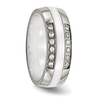 Stainless Steel Polished White Ceramic CZ Ring view 5