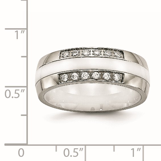 Stainless Steel Polished White Ceramic CZ Ring