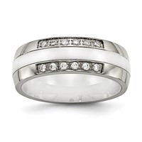 Stainless Steel Polished White Ceramic CZ Ring view 1