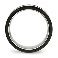 Chisel Stainless Steel Polished Black Ceramic Ring with CZ Beveled Edge view 2