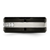 Chisel Stainless Steel Polished Black Ceramic Ring with CZ Beveled Edge view 3