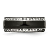 Chisel Stainless Steel Polished Ring with Black Ceramic and CZ view 3
