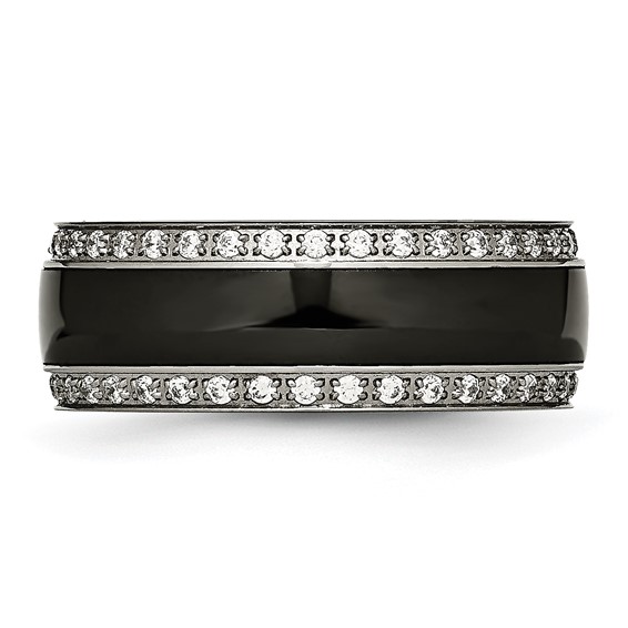 Chisel Stainless Steel Polished with Black Ceramic and CZ Ring