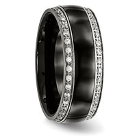 Chisel Stainless Steel Polished Ring with Black Ceramic and CZ view 4