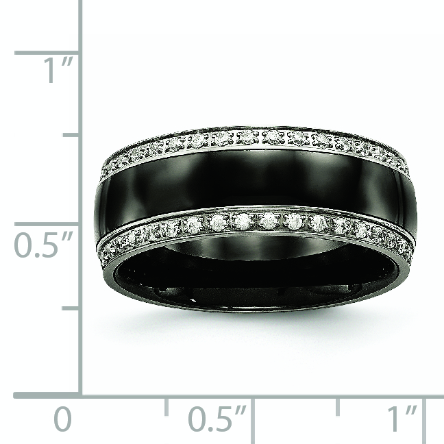 Chisel Stainless Steel Polished with Black Ceramic and CZ Ring