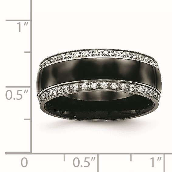 Chisel Stainless Steel Polished with Black Ceramic and CZ Ring
