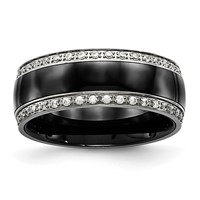 Chisel Stainless Steel Polished Ring with Black Ceramic and CZ view 1